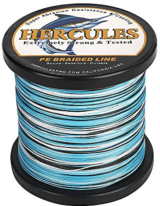 HERCULES Geflochtene Angelschnur 12 Stränge, 100-2000m 109-2196 Yards Geflochtene Fisch Linien, 10lb - 420lb Test-PE-Schnüre für Salzwasser-Süßwasser - Tarnung Blau, 40lbs, 500m