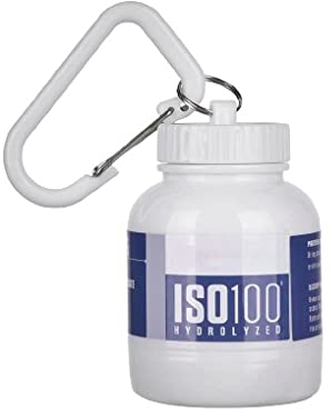 Proteinpulver-Aufbewahrungsbehälter, Trichter, tragbare Nahrungsergänzungspulver-Aufbewahrung mit Schlüsselanhänger, für Reisen, Fitnessstudio, Workout, Fitness (weiß, 100 ml/30 gm)