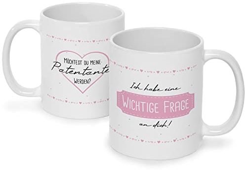 Bedruckte Tasse mit Spruch - Ich habe eine wichtige Frage an dich - Witzige Anfrage an Patentante oder Patenonkel - Geschenk für Paten zur Geburt Weihnachten - Farbe: Patentante Weiß