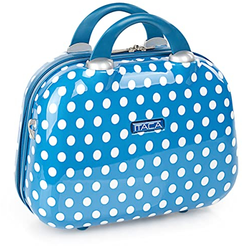 ITACA - Hartschale Kosmetikkoffer jugendlich. Kulturtasche aus Polykarbonat. Spiegel Reißverschluss. Einziehbare Griff und Umhängetasche. Licht und bequem., Blau