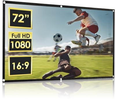 Projector Screen 72 Inch, Foldable and Portable Anti Crease 16:9 HD Premium Wrinkle Free Screen, Projection Movie Screen with Hook for Home, Party, Office, Classroom