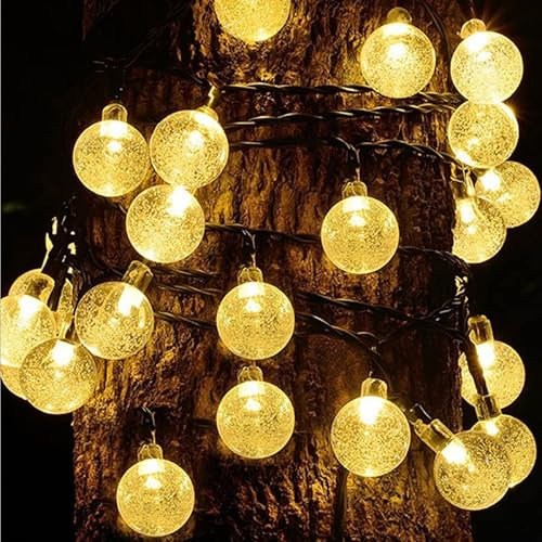 D Diva Group 60 LED 20Ft/6M Solar String Lights, Solar Powered Waterproof Garden Light Crystal Ball Decorative Lights Indoor Outdoor for Garden, Patio, Yard, Christmas Tree, Fairy Lights (Warm White)