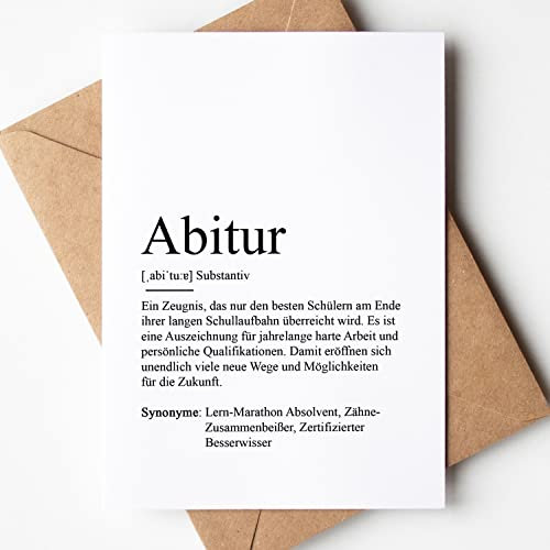 KAMEWI® Grußkarte ABITUR Definition | Klappkarte mit Briefumschlag aus Kraftpapier | Gymnasium Schüler Oberstufe Student Geschenk Schulabschluss