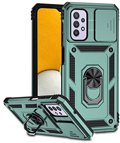 ESONG Handyhülle für Samsung Galaxy A72 4G/5G Ständer Hülle,[360 Grad Metall Ring Drehung Halter][Kameraschutz ],Militär Handy Stoßfeste Handytasche Case Outdoor Schutzhülle Cover,Dunkelgrün