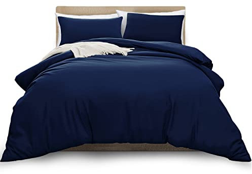 MOONLIGHT20015 Super King Duvet Cover Navy Solid Soft Super King Bedding Duvet Cover Set with 2 Matching Pillowcases