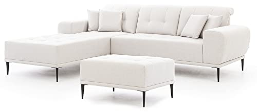 Lomadox Ecksofa Wohnlandschaft inkl. Hocker in hellgrau mit 4 Kissen, B/H/T: ca. 256/85/194 cm