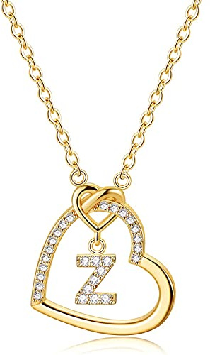 LIHELEI Women Heart Initial Necklaces, 925 Silver Heart Initial Necklaces for Teen Girls Women, Dainty Letter Necklace for Women Kids Girls Women's Jewellery Gifts - A-Z
