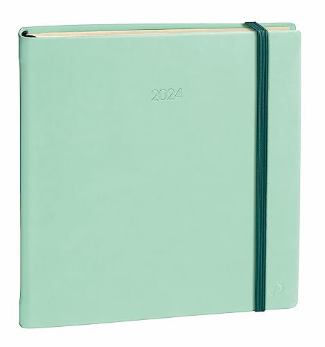 Quo Vadis - Kalender – 2025 – Executive Prestige – Wochenkalender – mehrsprachig – Seide – Hellgrün – 13 Monate von Dezember bis Dezember – 16 x 16 cm – Papier Clairefontaine Elfenbeinfarben –