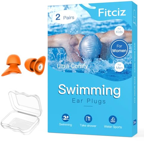 Fitciz Bouchons d'Oreille De Natation pour Adultes - Boule Quies Piscine pour Hommes Femmes - Avec Étui pour Nageurs - Confortables Imperméables (Taille Femme, 2 Paires S+M)