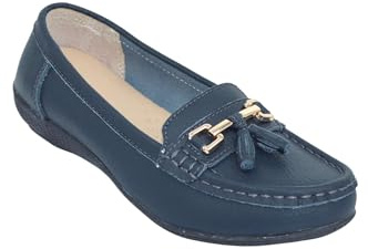 Amber Ladies Extra Wide EE Leather Loafers with Padded Insole | Women's Wider Fit Smart Casual Slip-On Shoe with Flexible Sole & Supportive Cushioned Footbed