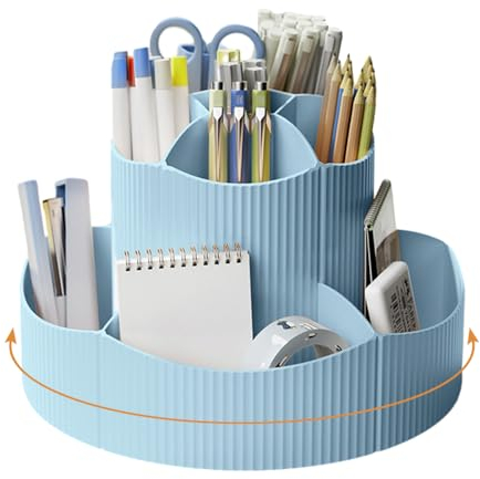 NUODWELL Porte-crayons rotatif à 360° avec 11 compartiments Bleu
