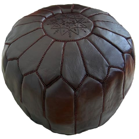 ALMADIH marokkanische Leder Sitzkissen - Gefüllt geliefert - 100% Handarbeit orientalische Bodenkissen Sitzsack Sitzpouf Fußhocker Lederkissen Pouf robust Echtleder (Ottoman Choco)