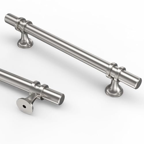 9BUILD 10 Pack 128MM Brushed Satin Nickel Kitchen Cupboard and Drawer Handles - Zinc Alloy Cabinet Hardware