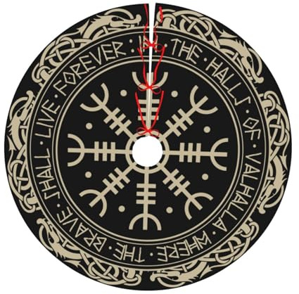 Schwarzer keltischer Wikinger-Runenkompass-Weihnachtsbaumrock, 121,9 cm, Weihnachtsbaumschmuck, Weihnachtsdekoration für den Außenbereich, Weihnachtsdekoration für den Innenbereich, Baumrock für HEI