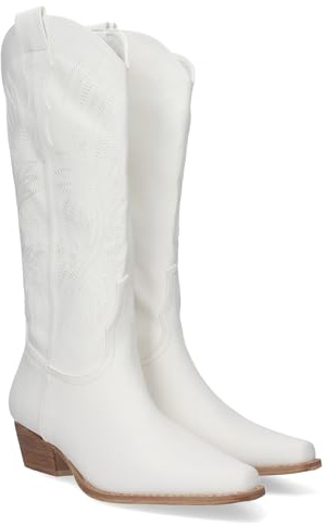 Stivaletto campero con incisione sui capelli grigi, tacco quadrato basso, chiusura a zip. Collezione Otono inverno 2023, bianco, 36 EU
