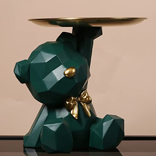 Figura de oso, estatua de oso de resina con bandeja de almacenamiento, bonito soporte para llaves y aperitivos, escultura de decoración de arte moderno para el hogar, sala de estar, oficina (A-verde