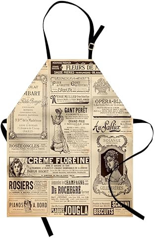 ABAKUHAUS Paris Kochschürze 2er-Pack, Weinlese-altes historisches Zeitung Journal-französische Papierbeschriftungs-Kunst, Höhenverstellbar Klare Farben, 67 cm x 80 cm, Ecru