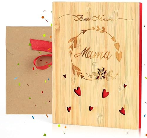 RANJIMA Muttertagskarte mit Umschlag, Geburtstagskarte Mama, Geschenk für Mama, Beste Mama Geschenkkarte, Geschenke für Mutter, Holz Karte für Muttertag, Geburtstags, Jubiläum, Muttertagsgeschenk