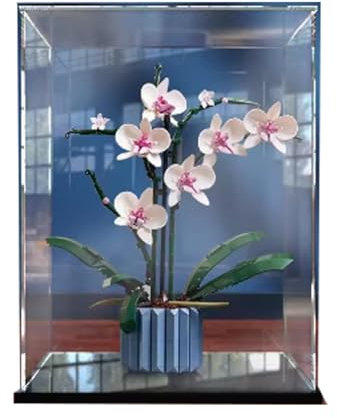 Vetrina trasparente in acrilico per Lego 10311 Orchidee modello antipolvere trasparente vetrina (34,8 x 30 x 39,9 cm (solo vetrina) (base nera ispessita)