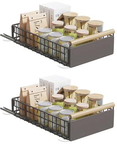 YheenLf 2 Stück Teleskopschublade, Verstellbare Breite Ausziehbarer Schrank Organizer, Kein Bohren, Mit Rutschschutzmatte, für Küche, Unterschrank, Badezimmer, 39.5×23.5×11cm