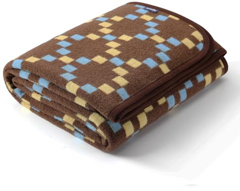 ACUSHLA Merino 58% Wolldecke Decke Kuscheldecke Große Super Soft Sofadecke Wohndecke Tagesdecke Bettüberwurf Warme Gehäkelte Winter Blanket (160x200 cm |Bausteingitter braun)