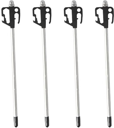 Lot de 4 Piquet de Tente Robuste 30 cm, Piquets de Tente en Acier pour Camping, Trampolines, Abri de Jardin, Sardines Camping avec Crochet Clous de Fixation Sol Dur, Piquets Kit d'ancrage Sol (Noir)