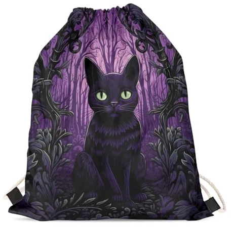 HELLHERO Turnbeutel mit Kordelzug, Rucksack für Kinder, Damen, Herren, Reisen, Sport, 1 x schwarze Katze, One size