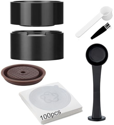 Shienfir Joint fraîcheur pour capsules Nespresso Vertuo - Couvercle en aluminium - Kit de remplissage pour capsules de café - Facile à enlever - Presse à tamponner rechargeable - Support de capsules -