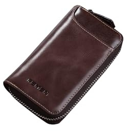 PORRASSO Astuccio Portachiavi Vera Pelle Auto Del Sacchetto Portachiavi Portatile Sacchetto Chiave Key Case con 6 Gancio per Uomo Caffè A