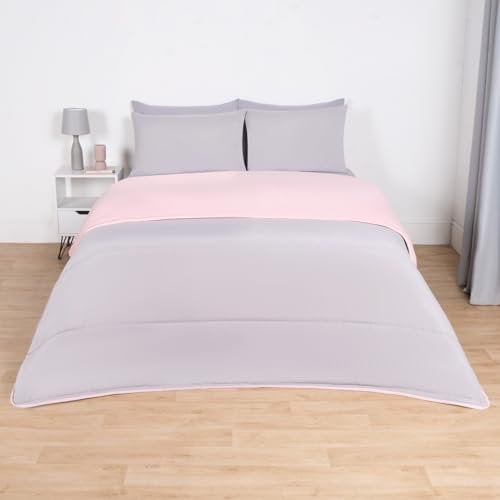 OHS 10.5 Tog Coverless Duvet King Size, Reversible Washable Coverless Kingsize Duvet Summer Camping Travel Duvets Soft Warm Comfy King Bedding with Pillowcase, Blush/Grey