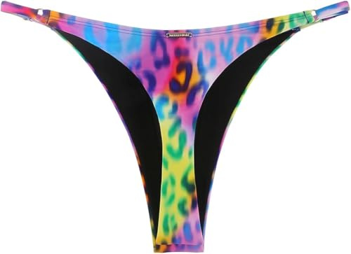 RELLECIGA Moda Mare Donna Slip Bikini Tanga Regolabile con Fibbia in Metallo Neon Leopardo M