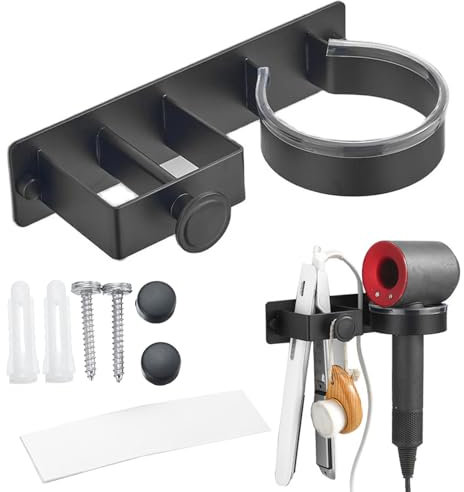 XHYASD Soporte Secador de Pelo,Soporte Secador Pelo y Plancha,Sujeta Secador de Pelo Pared,Colgador Adhesivo para Secador de Pelo,Organizador Baño,para Plancha Cabello de Dormitorio y Baño