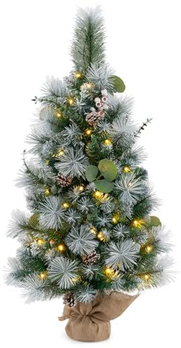 COSTWAY 60CM/90CM Pre Lit Christmas Tree, 2FT/3FT Table Top Artificial Xmas Tree with Base, LED Lights, Small Indoor Christmas Decoration and Gift (3FT, Green With 30 Lights)