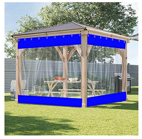 Outdoor Waterproof Curtains 0.5mm PVC Transparent Tarpaulin With Eyelets for Garden Pergola Clear Blue 6x2.7m Weather Resistant UV Protection 60 Size Options