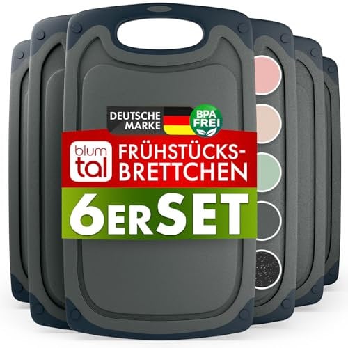 Blumtal Frühstücksbrettchen Kunststoff 25x15 cm im 6er Set - Brettchen spülmaschinenfest - Frühstücksbretter Kunststoff BPA-frei - Frühstücksbrettchen spülmaschinenfest - kleines Brotzeitbrett Grau