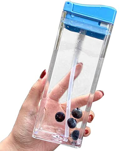 Pjeghbvop Botella de agua cuadrada plana con pajita, grande, a prueba de fugas, para niños, 5 colores