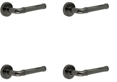 4 Pack Elegant Black Nickel Door Handle Lever on Rose for Classic Interiors - Interior Handle