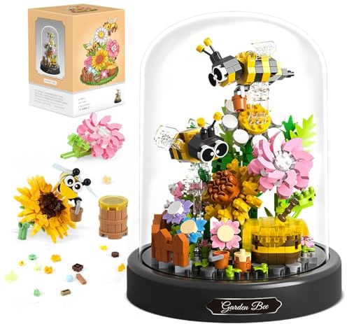 Building Blocks for Adults, 588 Pcs Happy Sunflower Plants & Bees Toy Set