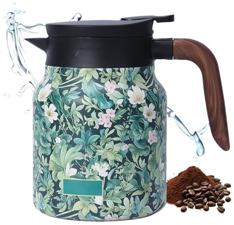 Tetera vintage de 1000 ml, diseño floral vintage, termo con colador de té, termo con diseño de flores vintage, jarra térmica, para el hogar, apartamento (verde)