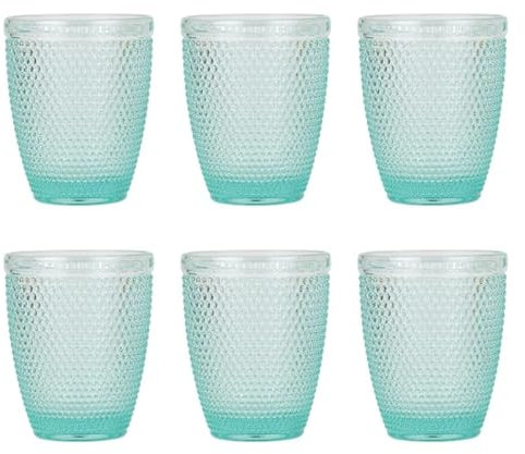 TRESV Set de 6 Vasos Colores o Transparente, Vaso de Cristal agua de 250 ml, Vaso de Agua y Bebidas, Aptos para Lavavajillas (Azul Diamante 250ml)