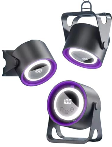 2-in-1 USB Rechargeable Desk Fan with Built-In Night Light – Mini Portable Fan with LED Display, 100-Speed Settings, Long Battery Life & 3-in-1 Mount – Ideal for Home, Camping, Travel (Black)