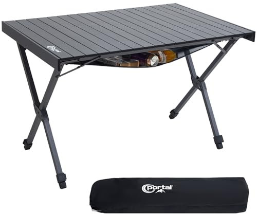 Portal Large Camping Table Folding 108X71Cm Height Adjustable Picnic Table Foldable All Aluminum Roll up Top Collapsible Outdoor Desk Lightweight Garden Table Load 100Kg for Caravan Bbq Dining Beach/K