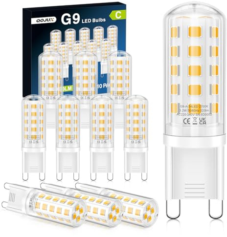 3.2W G9 Led Bulbs Warm White, Energy Class C 34 LEDs 520LM G9 Bulb, 10 Pack | Equivalent to 40W-50W Halogen, 2700K AC 220-240V No Flicker Non-Dimmable Energy Saving G9 Light Bulbs for Home Lighting Decor