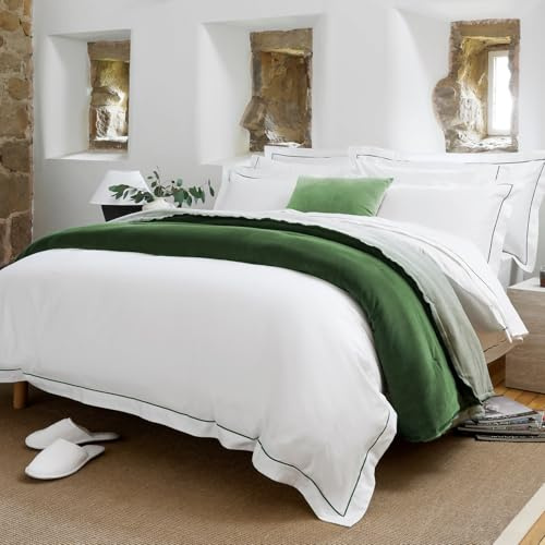 Christy Premium Sateen Double Duvet Set | 500 Thread Count | Timeless Design | Super Soft and Silky Finish | Green