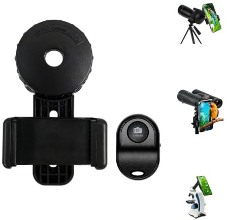 Adaptador de telescopio para teléfono, soporte giratorio de 360° para oculares de 16-50 mm, se adapta a la mayoría de telescopios, telescopios y microscopios, soporte ajustable para teléfono celular