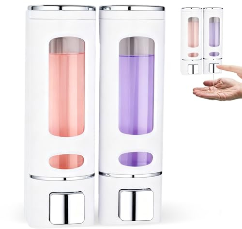 Seifenspender Wandbefestigung, 800ml Shampoo Duschgel Spender, 2er Set Seifenspender Ohne Bohren, Auslaufsicher Nachfüllbarer Flüssigseifenspender für Waschbecken, Küchen, Bad, Schule, Hotel(Weiß)