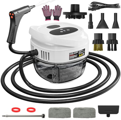 Handheld Steam Cleaner for Home, 2500W High Temperature Pressurized Machine with 1.7L Water Tank, Handle-Controlled Steam Output, Portable Cleaning Steamer for Car, Bed Bugs, Furniture (White + Black)