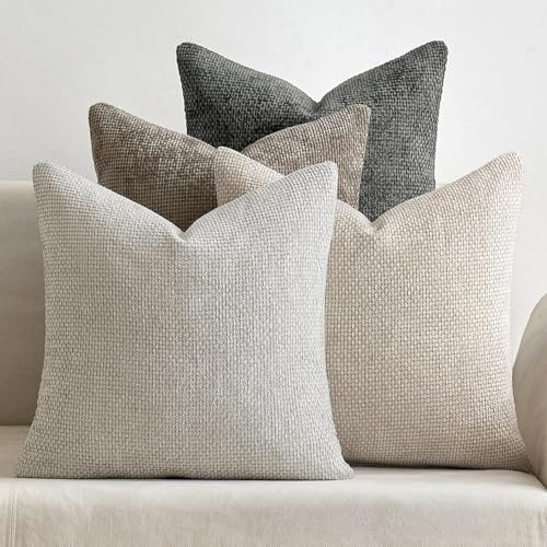 MIULEE Kissenbezug 45x45 cm Chenille Sofakissen 4er Set Grau Dekokissen | Zierkissen für Wohnzimmer Schlafzimmer Kinder Büro Deko Bezug Sofakissenbezug Weicher Couchkissen