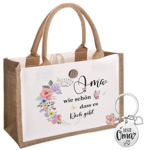 Geburtstagsgeschenk,Geschenke für Mama,Jutesack mit Schlüsselanhänger | Geburtstag für Frauen,Geschenke für Mama Oma,nachhaltige Einkaufstasche,Geschenk für Damen,Mutter,Freundin,Kollegin