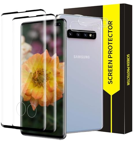 Cable Leader 2+2 Verre trempé pour Samsung Galaxy S10 Plus Vitre Protection+Caméra Protecteur, Dureté 9H Anti Rayures,Couverture 3D intégrale, Sans Bulle, HD Haute définition S10 Plus Protection écran